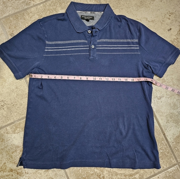 Banana Republic Luxury Touch Polo Men Medium Blue Stripped Preppy Office Academy - Picture 6 of 7